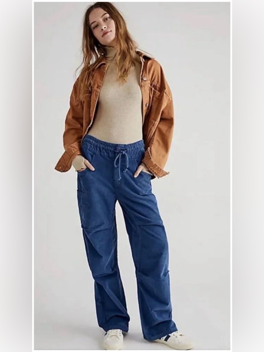 We The Free Modern Love Corduroy Cargo Pants with Drawstring Wide Leg M